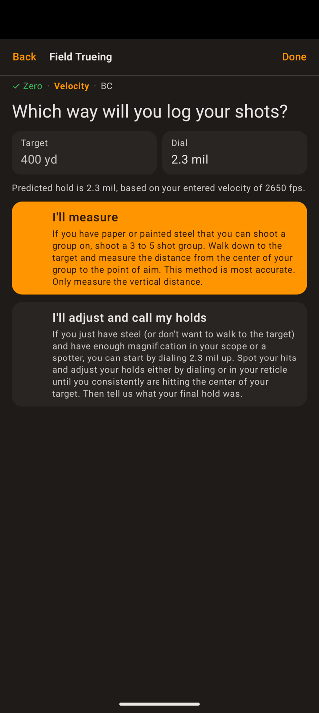 Which way will you log your shots screen on an Android phone with two cards, I'll measure, highlighted, and I'll adjust and call my holds