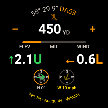 Wrist Dope Live Fire on a large round Wear OS watch at 450 yards with 2.1 mils up and 0.6 mils left