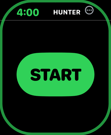 Wrist Dope Apple Watch hunter stage armed at 4:00 with a large green START button and a green ring
