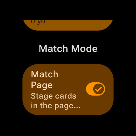 Wrist Dope Settings on a Wear OS watch at the Match Mode section, with the Match Page switch turned on
