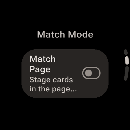 The Match Mode group in the watch's Settings: the Match Page switch, off