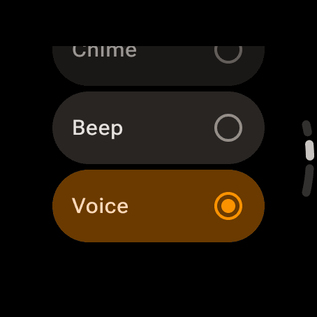 Wrist Dope Wear OS Tone choices Chime, Beep and Voice, with Voice selected