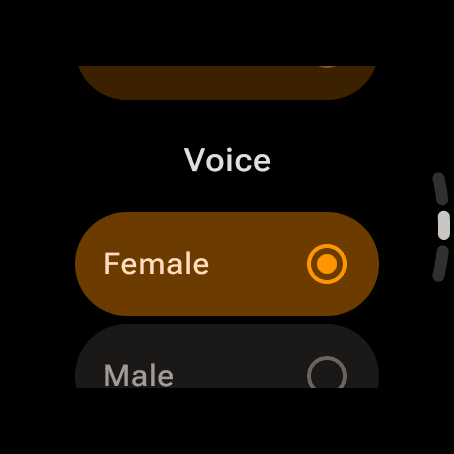 Wrist Dope Wear OS Voice section with Female selected and Male below