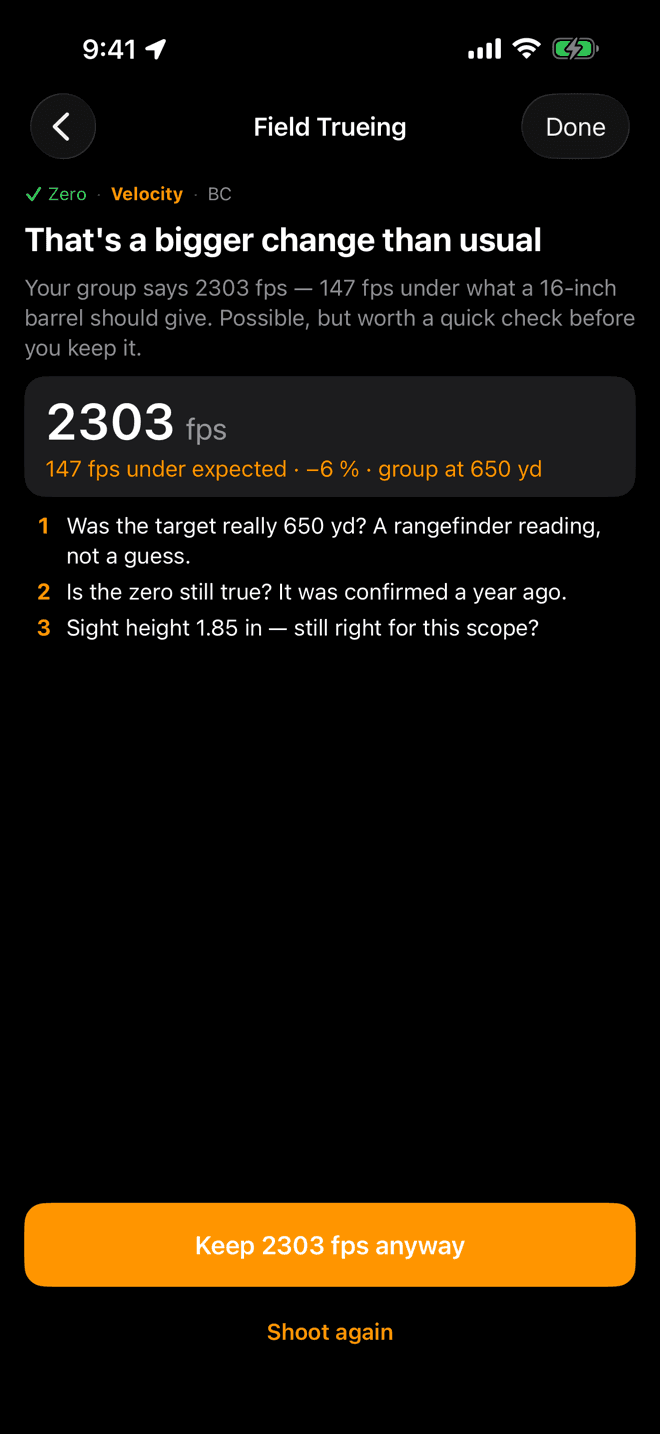 That's a bigger change than usual screen showing 2303 fps, 147 fps under expected, and a three-item checklist